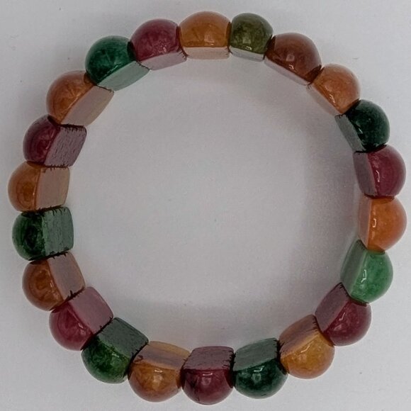 Multicolor Oval Natural Gemstone Stretch Bracelet Red Green Yellow Orange - Picture 9 of 16
